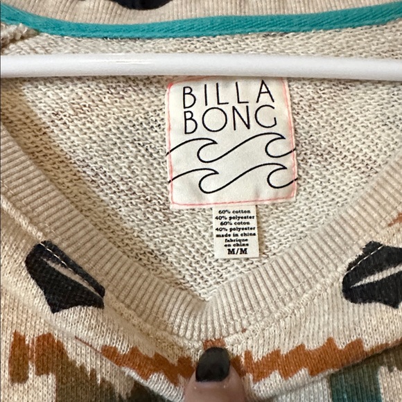Billabong Cream and Brown Aztec Long Sleeve Top size medium - Picture 4 of 6